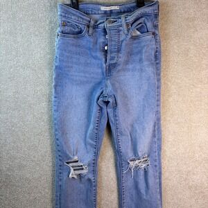 Levi's Wedgie Straight Jeans Women‎ 28x27 Blue Distressed High Rise Button Fly